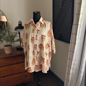 Adrienne Cream Blouse with Tiger Print‎